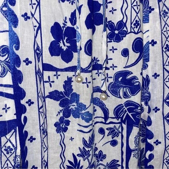 Joie Linen Blend Blue and White Skirt with Pearl Tie Waist Size XL - Picture 2 of 6